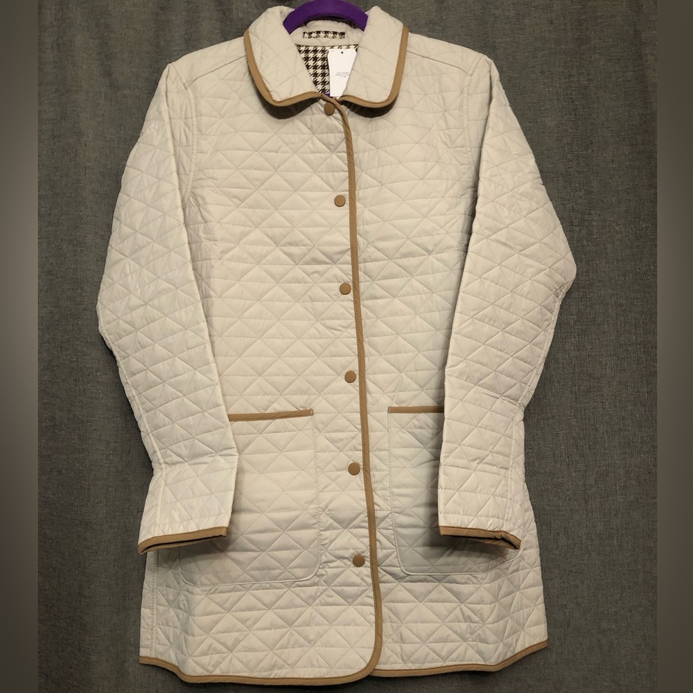 Lands' End Insulated Reversible Barn Coat Houndstooth Light Stone Brow Small New